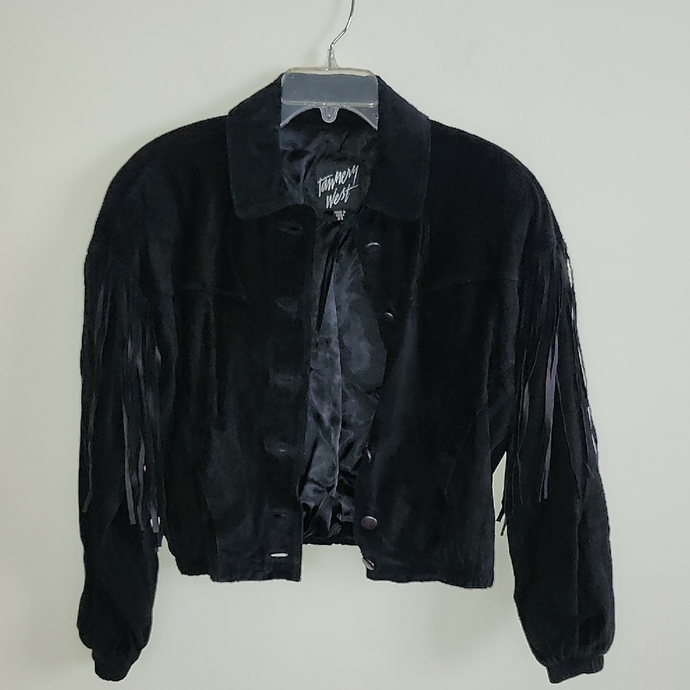 Tannery West genuine Leather Black Western Fringe Detail Jacket Womens XS